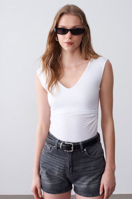 Mouwloze V-hals Slank Fit Blouse - Image 3