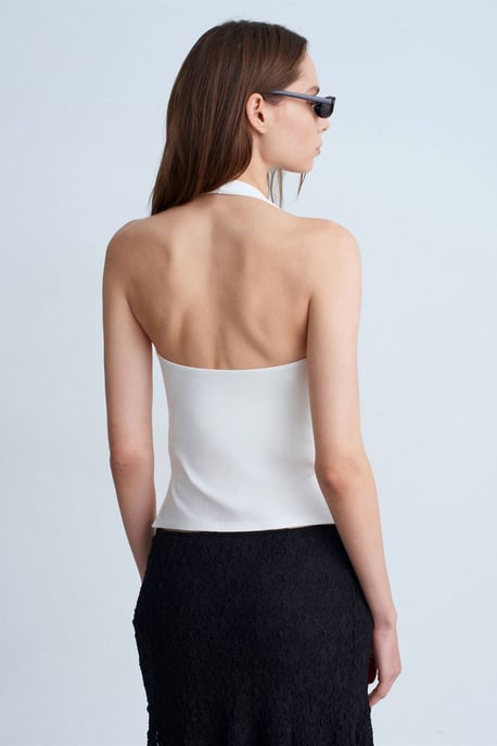 Halterneck Cut-Out Slim Fit Blouse - Image 2
