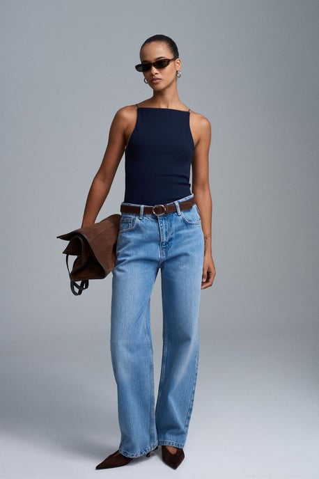 Slim-Fit Halterhals Jersey Blouse - Image 3