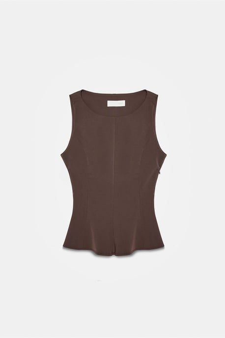 Aangesneden Mouwloze Crêpe Peplum Blouse - Image 5