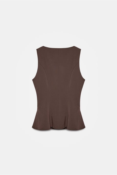Aangesneden Mouwloze Crêpe Peplum Blouse - Image 6