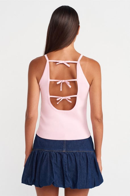Slim Fit Halter Knit Blouse With Bow Detail - Image 2