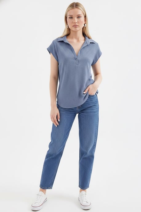 Texturerad ärmlös polo-blus - Image 2
