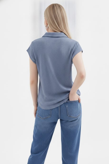 Texturerad ärmlös polo-blus - Image 3