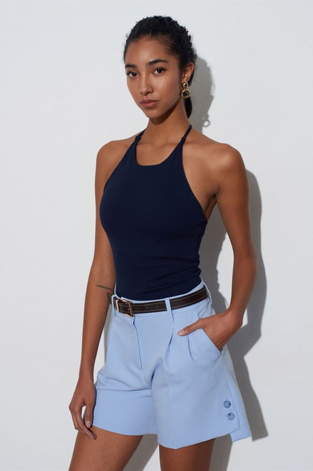 Slim Fit Halterhals Tricot Blouse - Image 3