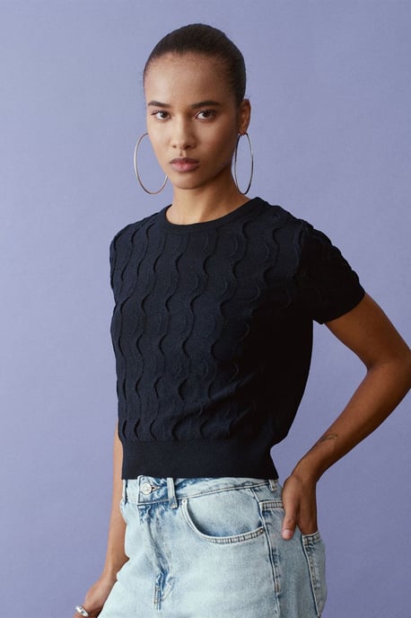 Textuur Ribbel Crop Blouse - Image 2