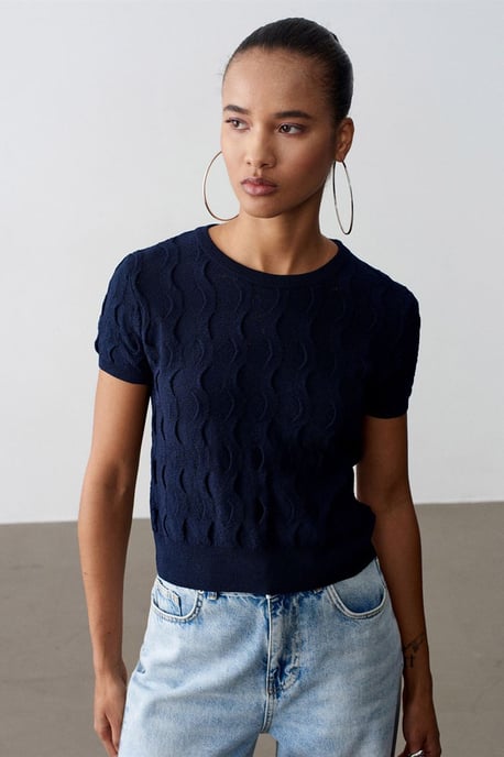 Textuur Ribbel Crop Blouse - Image 3
