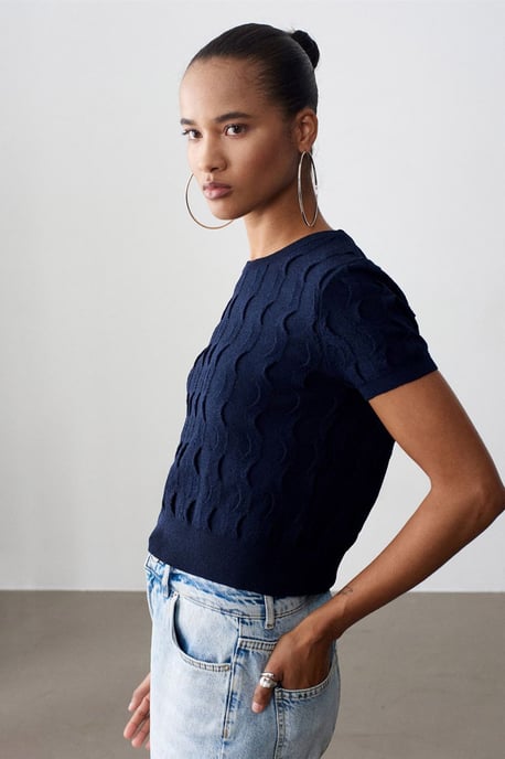 Textuur Ribbel Crop Blouse - Image 5