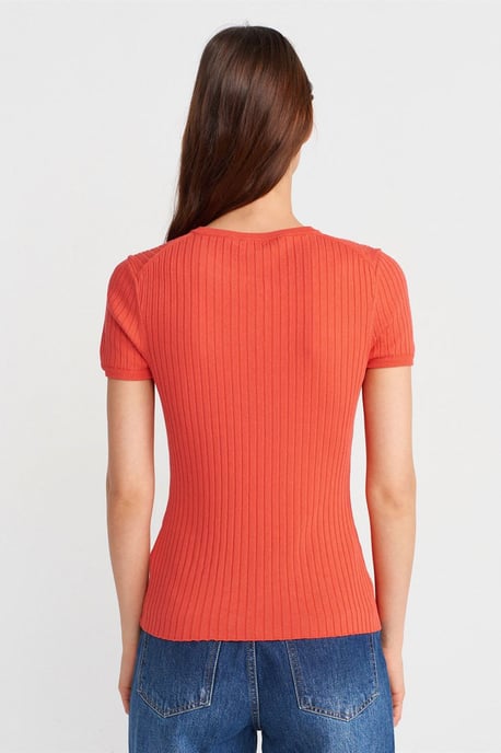 Ribbed Short-Sleeve Button Blouse - Image 2