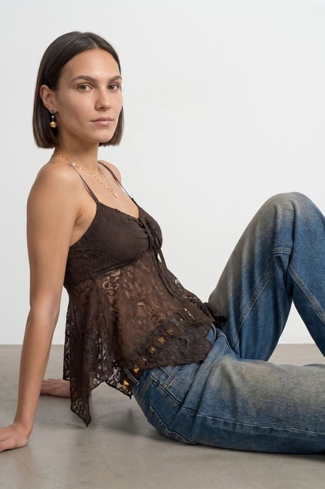 Kant strikvoorzijde mouwloze blouse - Image 2