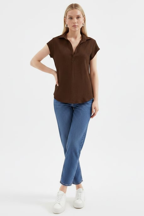 Texturerad ärmlös polo-blus - Image 2