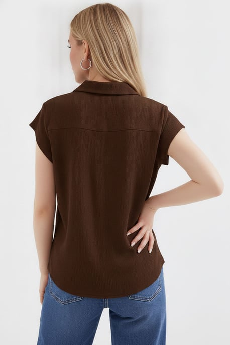 Texturerad ärmlös polo-blus - Image 3