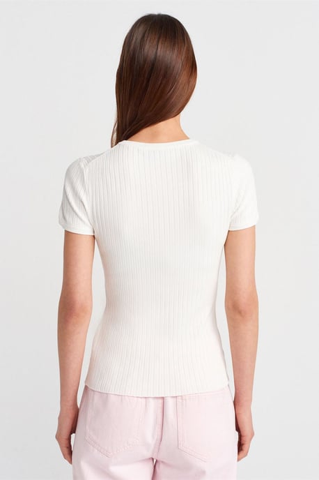 Ribbed Short-Sleeve Button Blouse - Image 2