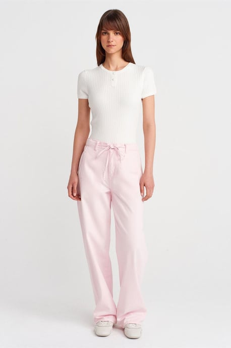 Ribbed Short-Sleeve Button Blouse - Image 4