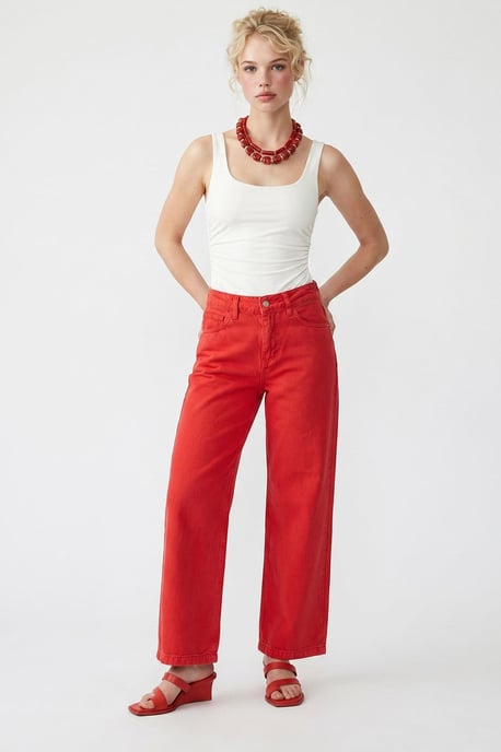 High-Waist Wide-Leg Cotton Jeans - Image 1