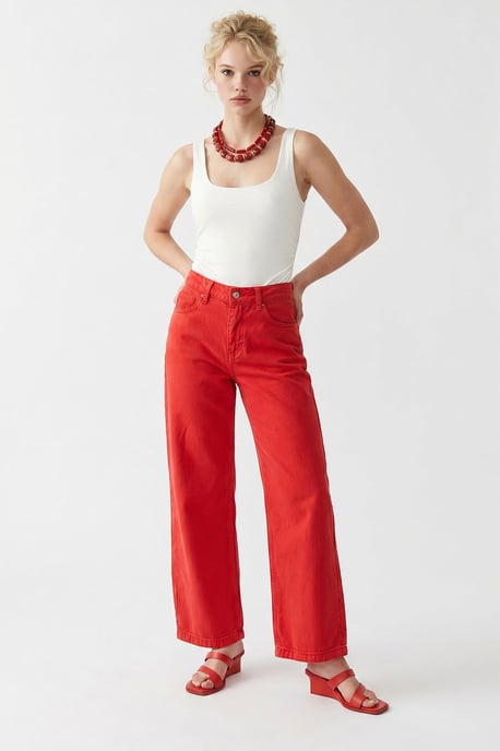 High-Waist Wide-Leg Cotton Jeans - Image 3