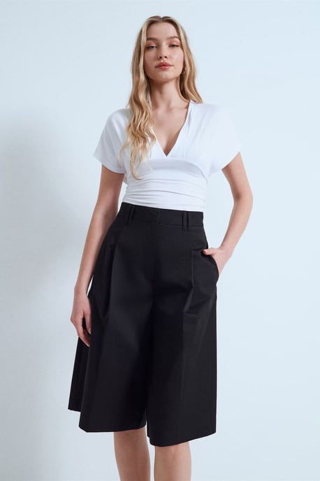 High-Waist Cotton Poplin Capri Shorts - Image 3
