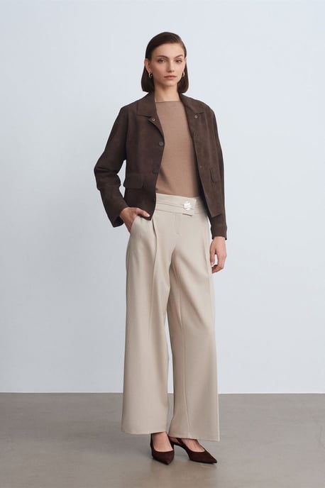 High-Waist Wide-Leg Crepe Trousers - Image 1