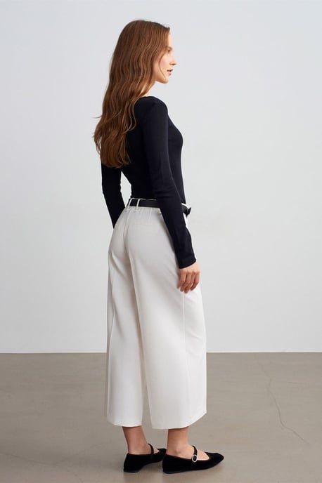 Hoogwaisted Gecurvde Culottes met Ceintuurlint - Image 2