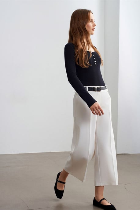 Hoogwaisted Gecurvde Culottes met Ceintuurlint - Image 4