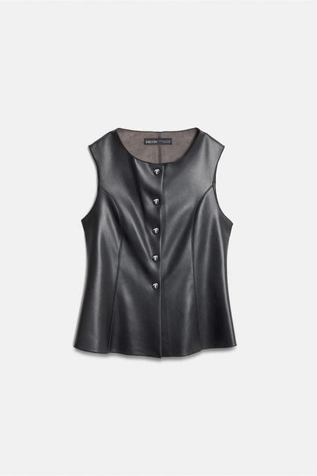 Fitted Faux Leather Button Waistcoat - Image 3