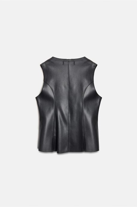 Fitted Faux Leather Button Waistcoat - Image 4