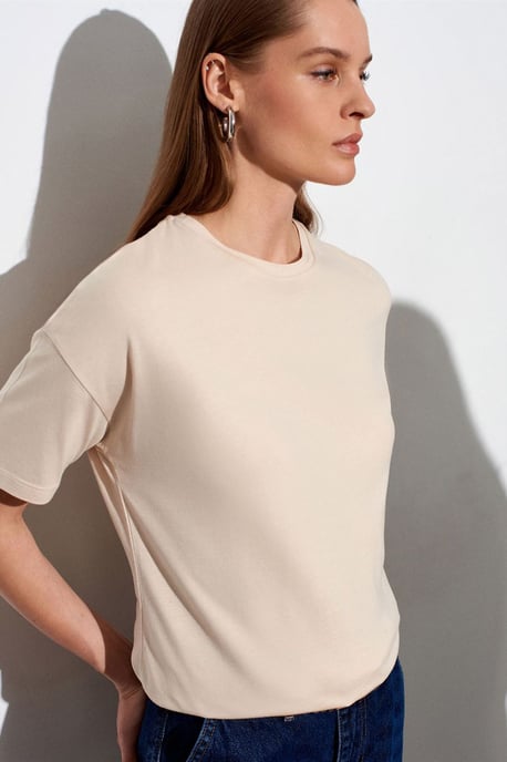 Dam T-shirt med rund hals i bomull - Image 3