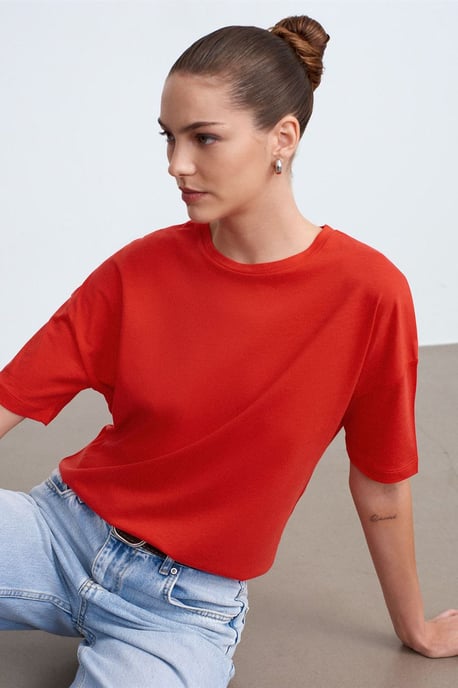 Dam T-shirt med rund hals i bomull - Image 3