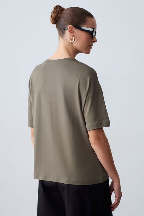 Dam T-shirt med rund hals i bomull - Image 3