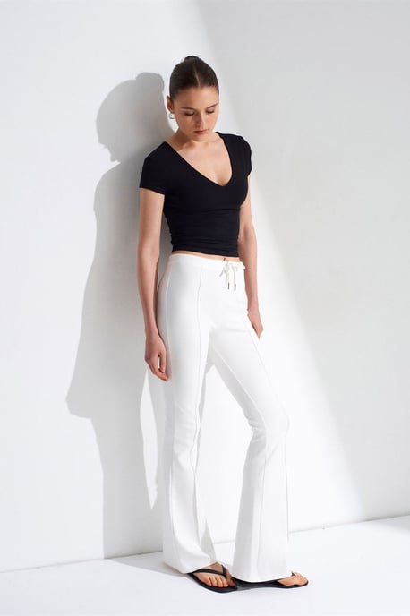 Mid-Waist Flare Jersey Pants With Drawstring - Image 4
