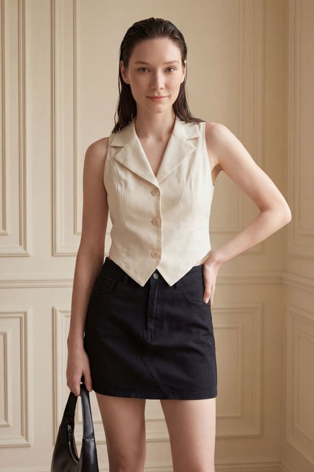 Mouwloze Gebuttonde Gilet met Rugdetail - Image 2