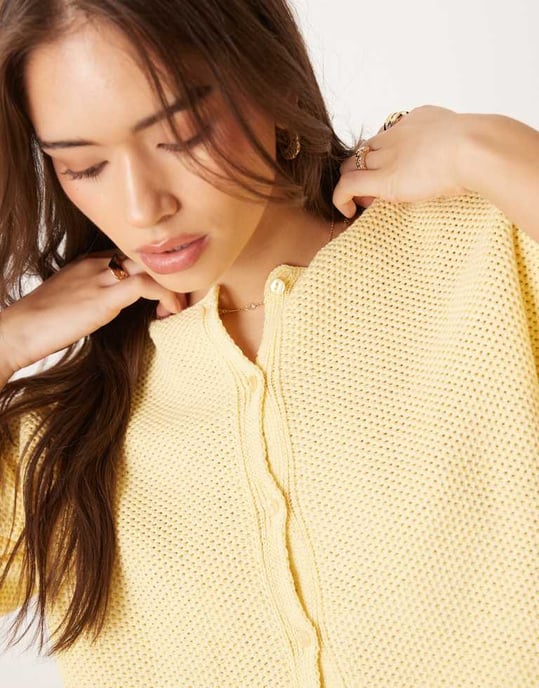 ASOS DESIGN knitted short sleeve cardigan in buttermilk - Image 3