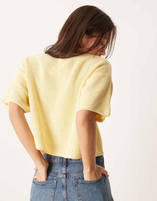 ASOS DESIGN knitted short sleeve cardigan in buttermilk - Image 4