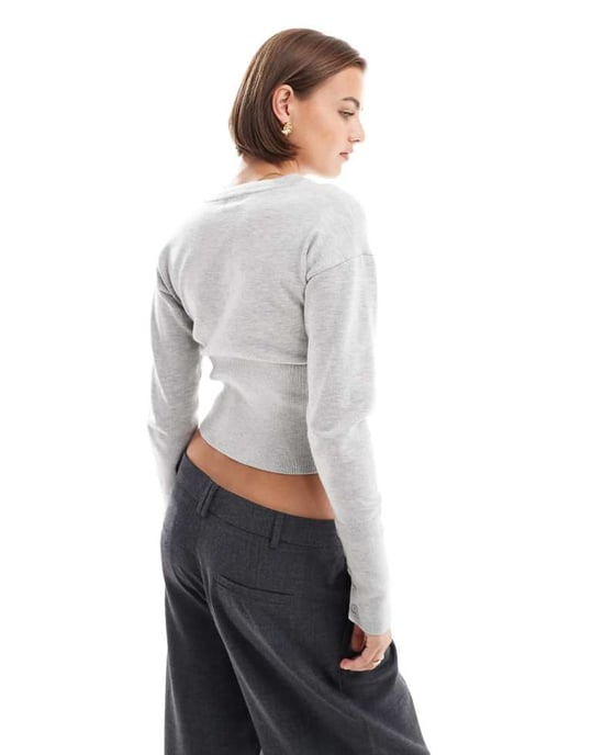 Cotton On everfine round neck cardigan in grey cable - Image 3