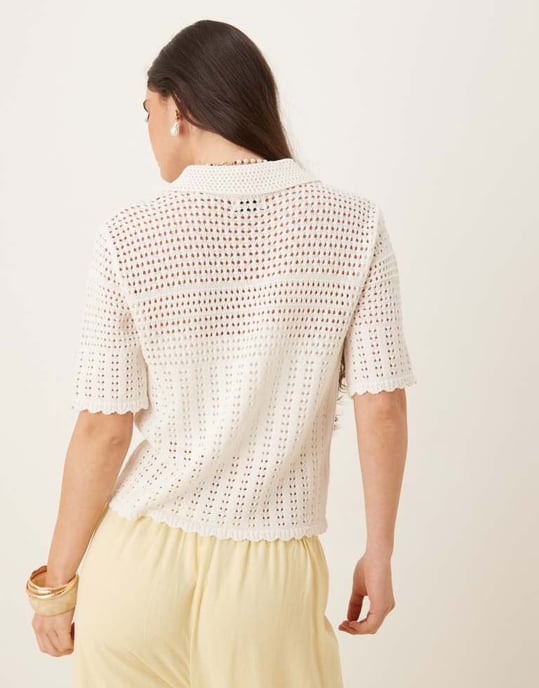 JDY open knit polo cardigan in white - Image 3