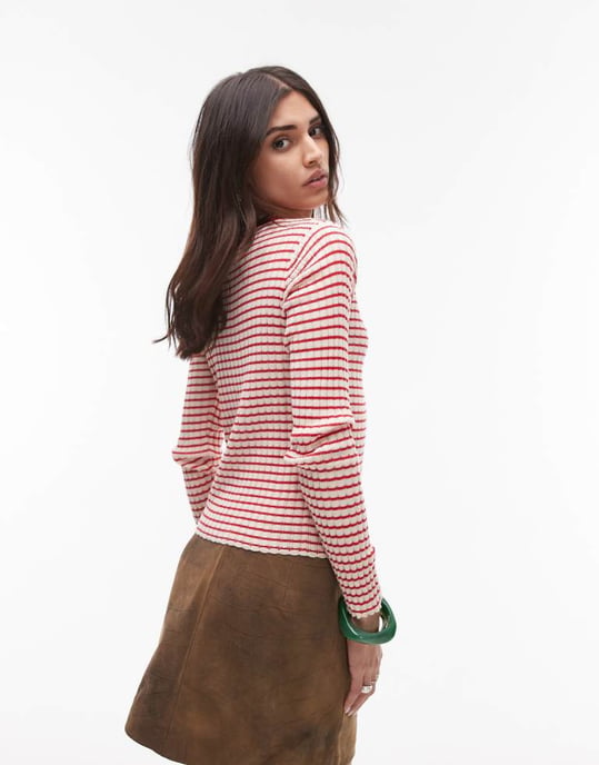 Resume front tip up cardigan in red stripe - Image 2