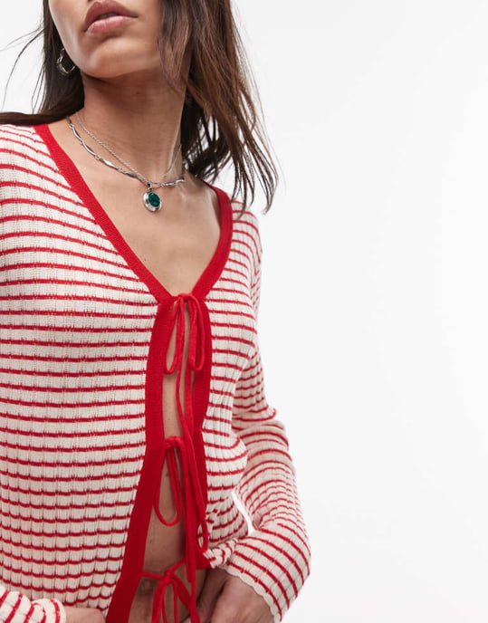 Resume front tip up cardigan in red stripe - Image 4