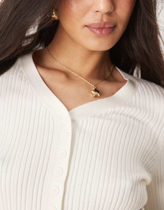 ASOS DESIGN button front v neck cardigan with frill in rib in cream - Image 3