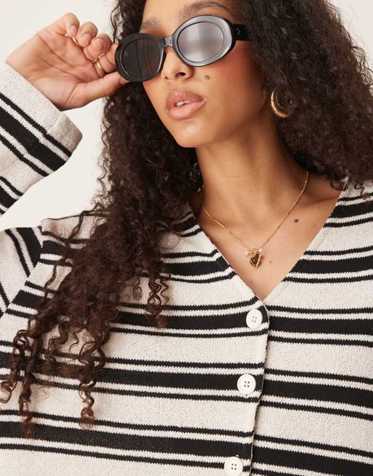 ASOS DESIGN long sleeve textured stripe cardigan co-ord in black and white - Image 4