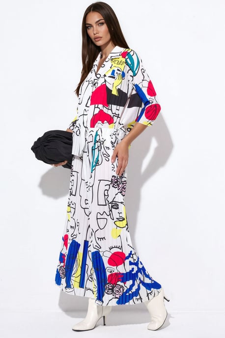 Abstract Print Shirt And Wide-Leg Pants Set - Image 2