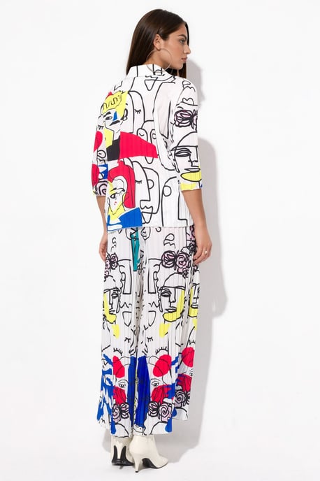 Abstract Print Shirt And Wide-Leg Pants Set - Image 3