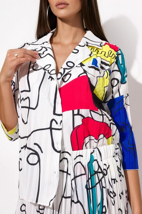 Abstract Print Shirt And Wide-Leg Pants Set - Image 4
