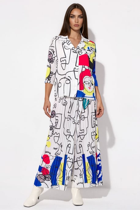 Abstract Print Shirt And Wide-Leg Pants Set - Image 5
