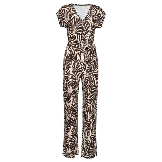 Smashed Lemon Stijlvolle stretch jumpsuit met palmprint in bruin en beige | - Image 4