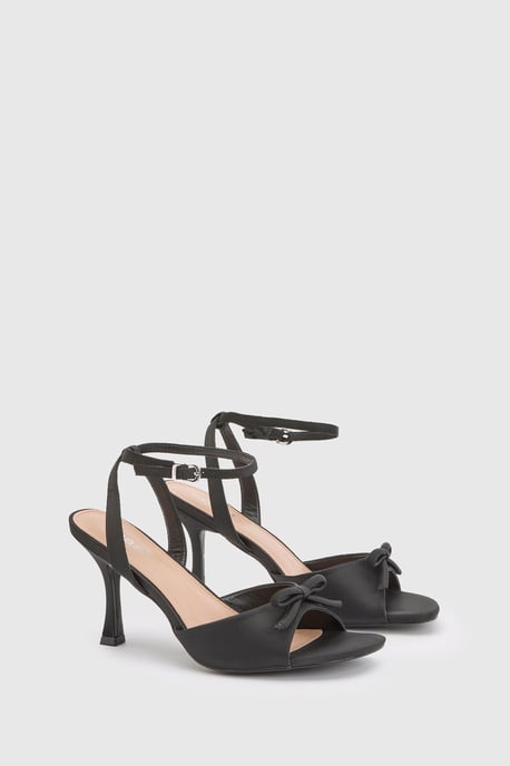 Emma Satin Bow Detail High Heeled Sandals - Image 3