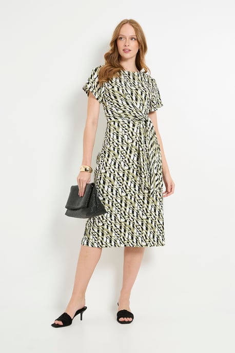 Geo Jersey Knot Side Column Midi Dress - Image 1