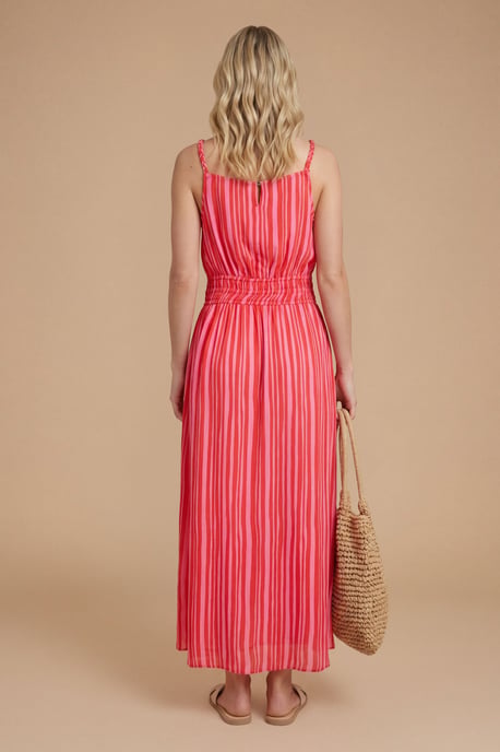 Pink Stripe Twist Strap Detail Printed Midi Dress - Image 2