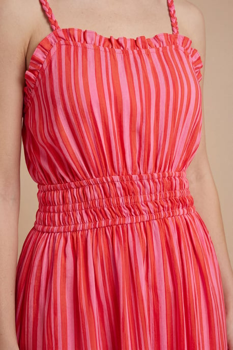 Pink Stripe Twist Strap Detail Printed Midi Dress - Image 3