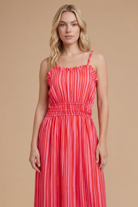 Pink Stripe Twist Strap Detail Printed Midi Dress - Image 4