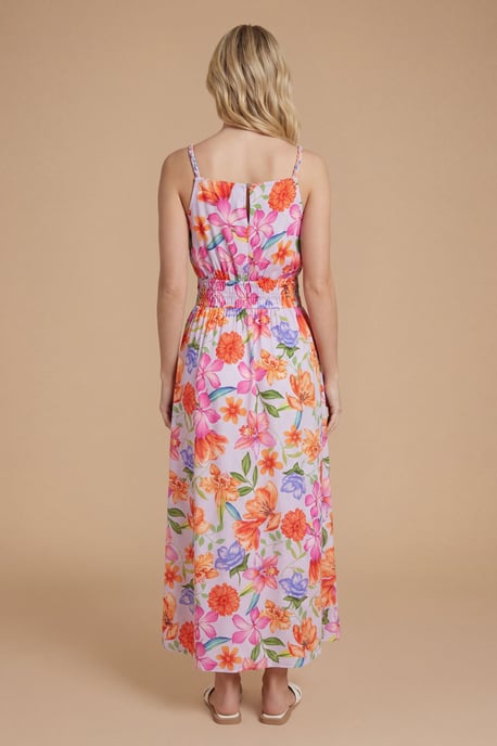 Purple Floral Twist Strap Detail Printed Midi Dress - Image 2